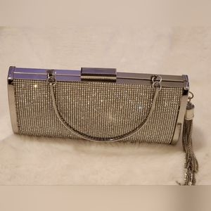 Silver Diamond Crystal Stone Evening Bag Clutch Purse For Party, Wedding, Bridal